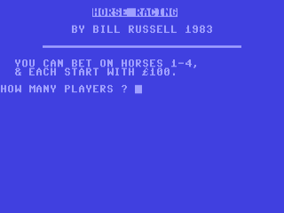 Horse Racing title screen for Commodore 64